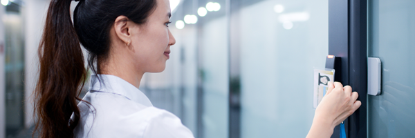 Woman scanning ID card